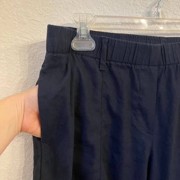 J.Jill Linen Wide Leg Pants Medium Petite Navy Stretch Cropped Nautical Beach - Picture 3 of 13